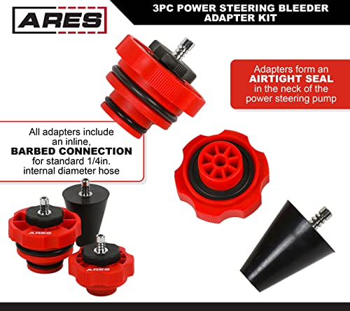 Ares 18069 – 3-Piece Power Steering Adapter Kit – Adapters For Manual Vacuum Pumps Easily Purge Air From Power Steering System On Most Standard Vehicles #TOP2