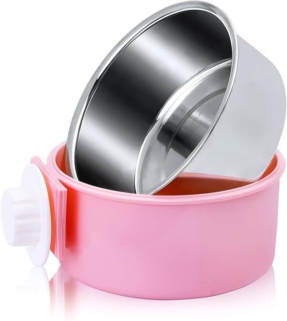 Joyoldelf Dog Bowls, 2-in-1 Pet Hanging Bowl for Crates & Cages, Removable Stainless Steel Dog Water Bowls with Plastic, Puppy Feeder Food Water Bowl for Small Dogs, Cat, Rabbit, Bird, Hamster