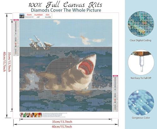 Piegricdiat Diamond Painting Kits,Cat Shark Diamond Art Kits for Adults Cross Stitch Full Drill Shiny Diamond Embroidery Pictures Arts Craft for Home Wall Decor Gift 16X16in/40x40cm-1
