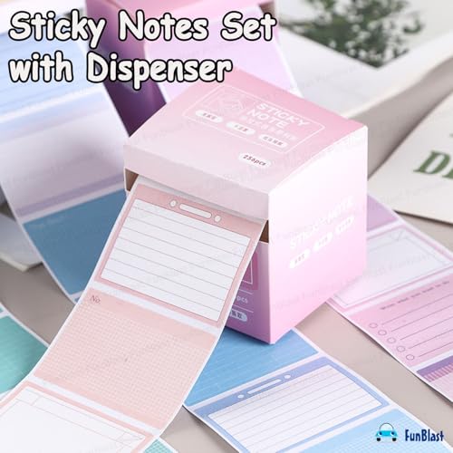 Image of FunBlast Sticky Notes Set - 256 Pcs Pull-Out With Dispenser, Self Adhesive Memo Stickers 8 Patterns Mini Pad for Office, School, Home (Pink)