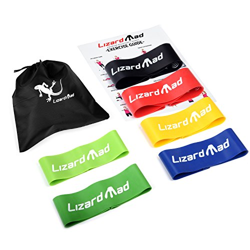 Resistance Loop Bands [Set of 6], LizardMad Natural Latex Fitness Exercise Bands for Workout, Pilates, Yoga, Rehab or Physical Therapy with Instructional Booklet, eBook (12