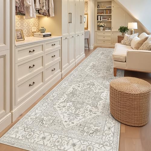 Madane Hallway Runner Rug 3x10 Washable Kitchen Runners 10ft, Beige/Brown
