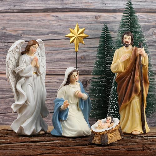 Fovths 15 Pack Nativity Sets for Christmas Indoor Set 7 inches Scale Deluxe Edition Christmas Nativity Set Religious Nativity Tabletop Holiday Resin Figures Tabletop Decor Set for Home Decoration - Thumbnail 7