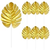 KIMOBER 24PCS Artificial Gold Palm Leaves, Golden Faux Tropical Monstera Leaves Realistic Artificial Plants Leaf for Home Hawaiian Luau Party Jungle Beach Decorations