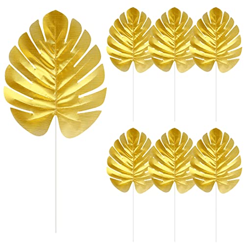 Kimober 24Pcs Artificial Gold Palm Leaves, Golden Faux Tropical Monstera Leaves Realistic Artificial Plants Leaf For Home Hawaiian Luau Party Jungle Beach Decorations #TOP27