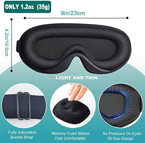 3D Sleep Mask for Men Women, Upgraded 3D Contoured Cup Eye mask Blindfold, 100% Block Out Light with Adjustable Strap, Breathable & Soft for Sleeping, Yoga, Traveling