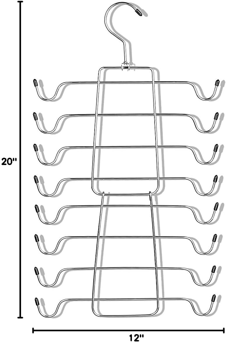 Szxc 2 Pack Foldable Tank Top Closet Organizer Hangers - Keep Things Shaped - for Bras, Cami, Bathing Suits, Belts, Ties, Strappy Dress, Pajamas & More - Chrome with Black Vinyl - 360 Degree Rotated