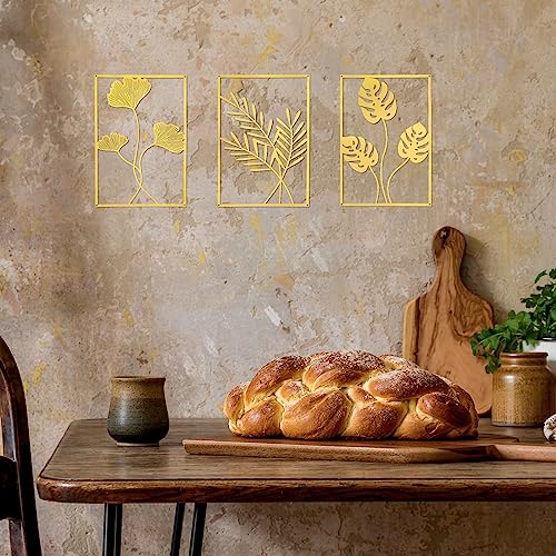 Hotop 3 Pieces Wall Decor Metal Leaf Wall Decor Modern Minimalist Metal Abstract Line Wall Art Ginkgo Leaf With Frame Decorative Wall Decor For Living Room Bedroom Office, 11.82 X 8.27 Inch (Gold) #TOP5