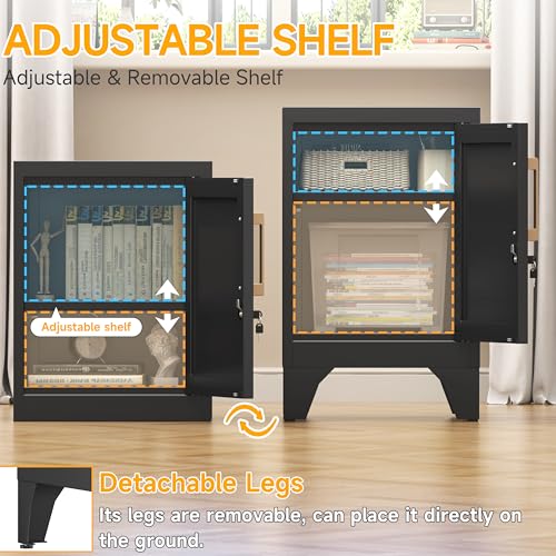 Image of 23.6 inchH Black Metal Locker Nightstand with 1 Lockable Door and 1 Adjustable Shelf, Small Storage Cabinet with Detachable Legs and Vintage Handle for Home Office,Living Room or Bedroom,Easy Assembly
