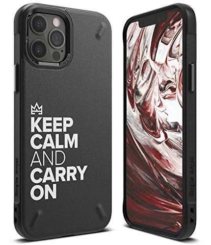 Image of Ringke Onyx Design for iPhone 12 /12 Pro Case Back Cover, Rugged Protection Durable Anti-Slip TPU Impact Shock Absorbent for Back Cover Case - Keep Calm and Carry On (Black)