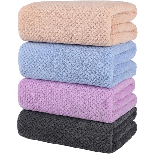 Wuwahold 4 Pack Bath Towel Set, Lightweight Waffle Bath Towel Set, Microfiber Super Soft Highly Absorbent, Sturdy Quick Drying Towels for Bathroom, Gym, SPA, Yoga (4 Pack) by Wuwahold - Used condition - US$20.52