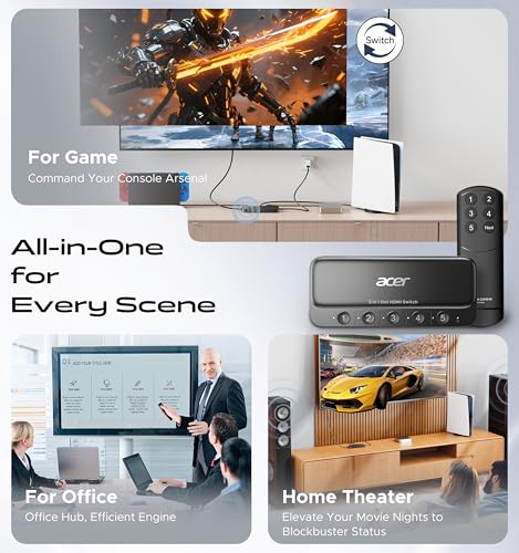 Image of acer 5 in 1 Out HDMI Switch 4K@60Hz HDMI 2.0 with Remote for PS5 Xbox TV