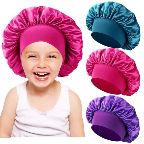 GreatRise Lot de 2 bonnets de nuit en satin pour enfants - Élastiques - Pour dormir - Pour garçons et filles - Respirants - En soie - Pour toutes les coiffures, Papillon - Jaune, taille unique – vue 2