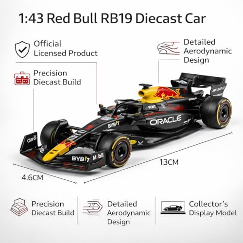 Image of Wizplex QY Toys Official Licensed Red Bull RB19 F1 Car 1:43 Scale Diecast Model - Metal Collectible Display Toy for Fans & Gifting
