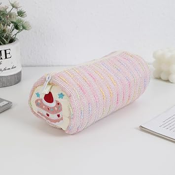 XZR Cute Pen Bag Case Box Stocking Stuffers Cute Creative Strawberry Cake Cartoon Large Capacity Zipper Makeup Organizer Storage Bag Box Nice Gift Pink