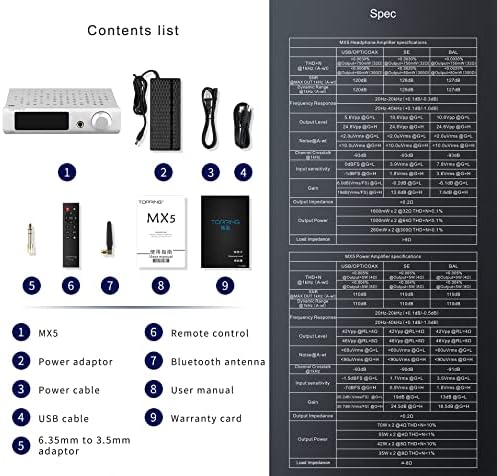 Topping MX5 Multi-Function Power Amplifier Digital HiFi Headphone Amp Audio Amplifier 70w x 2 USB Coaxial Fiber DAC Decoder Amplifiers Silver