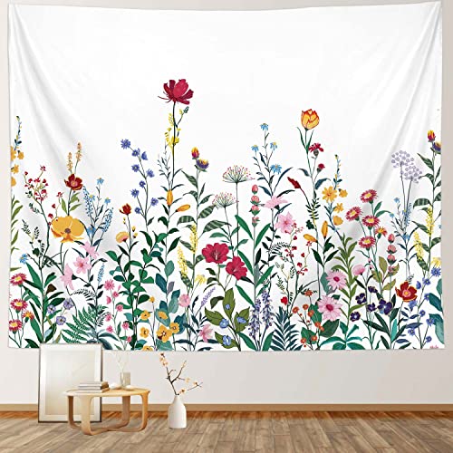 RosieLily Floral Wall Tapestry, Colorful Wildflower Nature Wall Hanging, Botanical Vintage Spring Tapestry for Bedroom & Living Room, 59" x 79" Inches