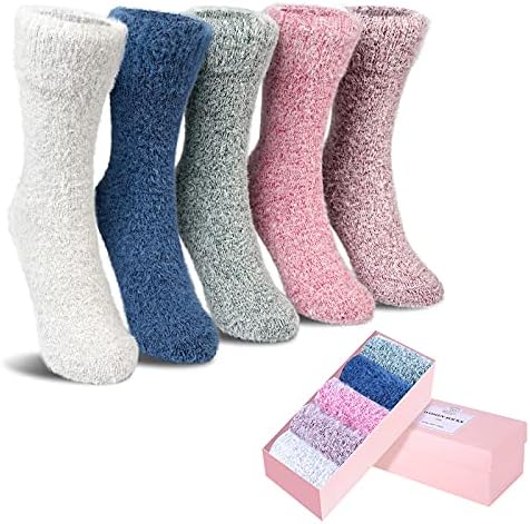 SISOSOCK Fuzzy Socks for Women Cozy Soft Warm Socks Casual Home Sleep Comfy Socks 5 Pack Winter Socks Gifts for Women