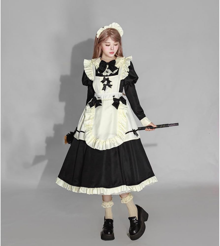 Classic Black White Maid Dress French Maid Apron Kawaii Lolita Dress Halloween Cosplay Costume for Women