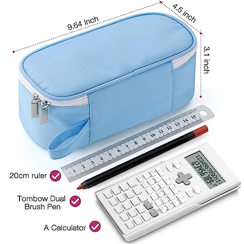 Image of Jcocylse Large Capacity Pencil Case Portable Pencil Pouch Bag School Supplies for College Students Girls Boys Adults (Light Blue)