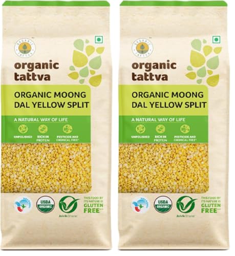 Image of Organic Tattva Yellow Moong Dal Split 500g | Protein-Rich Pesara Pappu Easy-to-Digest Dal for Daily Cooking | Pure, Unpolished & Organic Homestyle Pulses (Pack of 2)