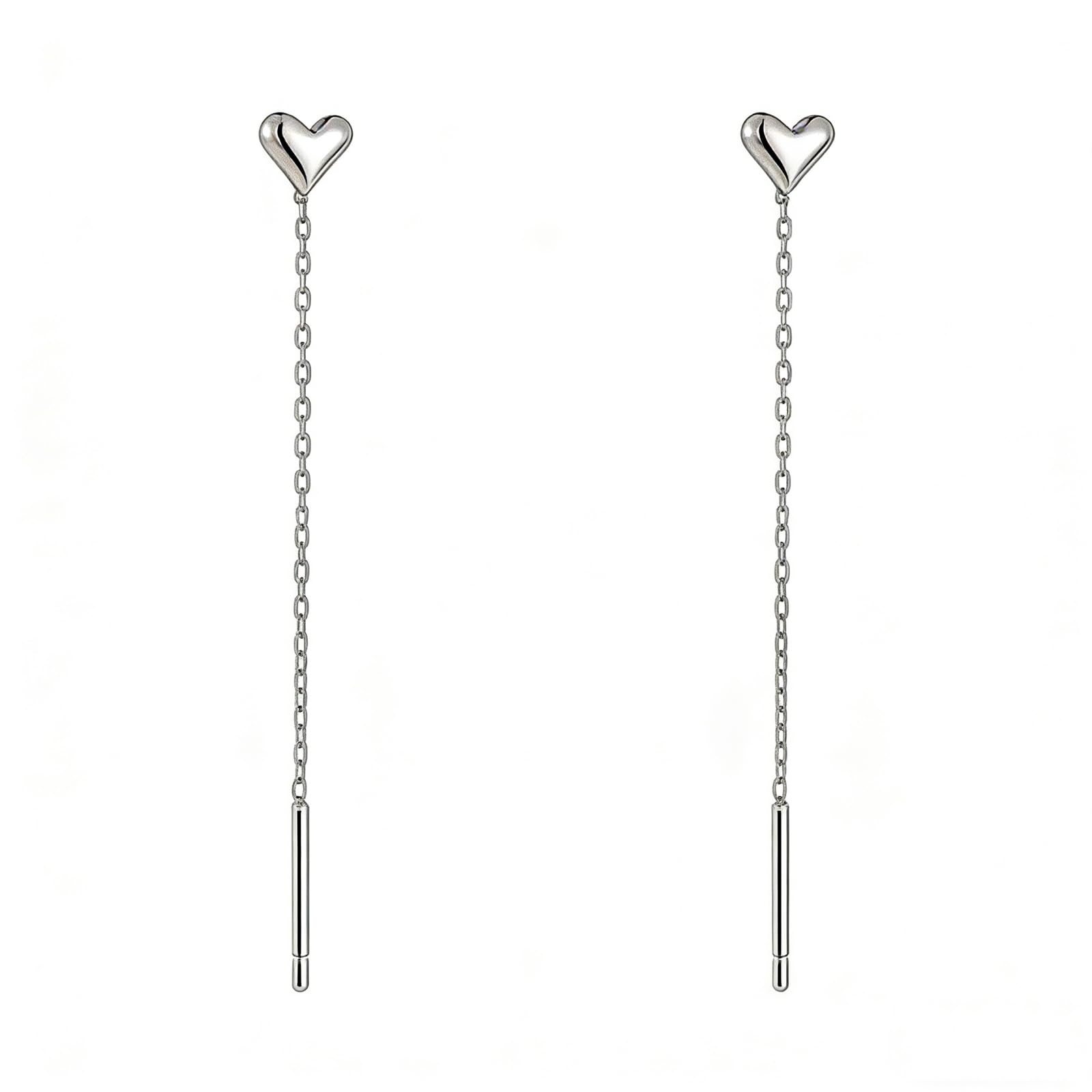 Pendientes de oro de 9/14/18 quilates para mujer, aretes de cadena larga con forma de corazón, oro real para ella