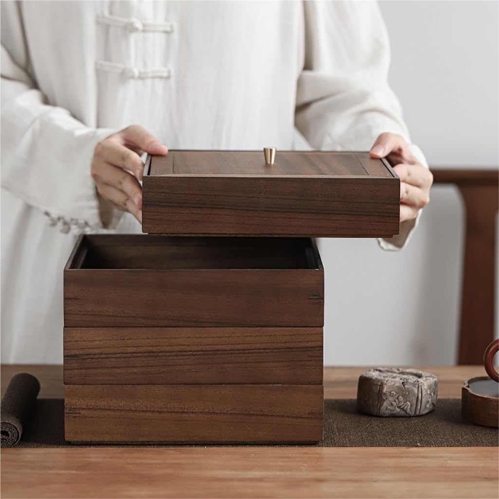 Tarros de Té Las latas de almacenamiento de té a granel se pueden apilar y combinar libremente con cajas de té Retro de madera maciza for almacenamiento de pasteles y té Recipientes para Guardar Té co