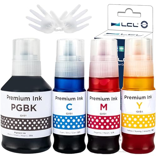 LCL Compatible Ink Bottle GI-51 GI-51PGBK GI-51C GI-51M GI-51Y Replacement for Canon Pixma G1520 G1560 Pixma G2520, Pixma G2560, Pixma G3520, Pixma G3560 G4570 (4PK Black CMY)