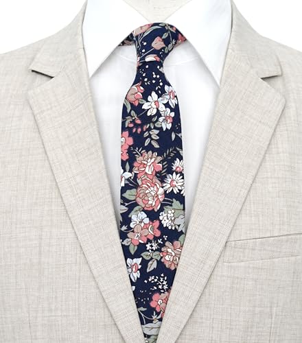 Image of BELLUNO Men's Cotton Floral Skinny Tie, 2.5 inch Width, with Gift Box