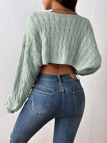 Women Open Front Cable Knit Crop Cardigan Casual Loose Fit Long Sleeve Drop Shoulder Knitted Crop Bolero Shrugs2