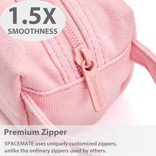 Image of SPACEMATE Pencil Case Pouch Box Bag School Supplies Girls Boys Kids, Cute Preppy Stuff Large Big Capacity Aesthetic Canvas Pen Organizer, Back to College Stationary, Pink, Simple Style, 1200ml