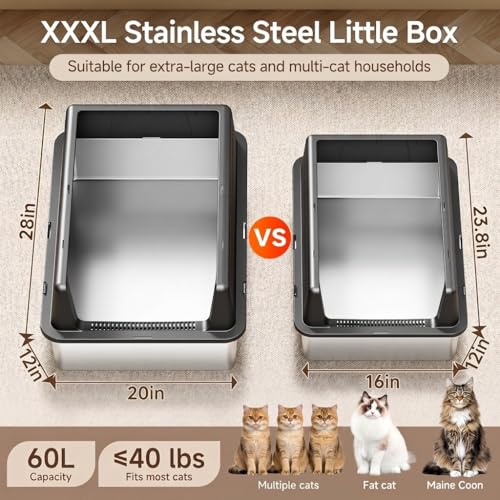 Caja de arena para gatos XXXL de acero inoxidable con tapa miniatura 2