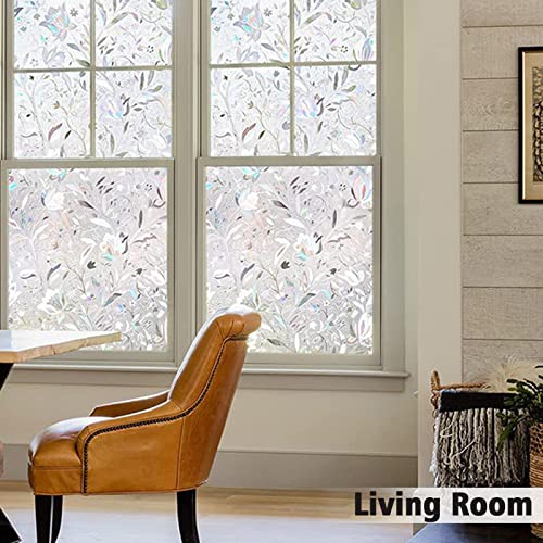 Window Privacy Film, No Glue Static Cling Film, Translucent, Anti Uv, Decorative Living Room Kitchen Windows - Tulip Pattern - 17.5 Inches X 157.4Inches #TOP6
