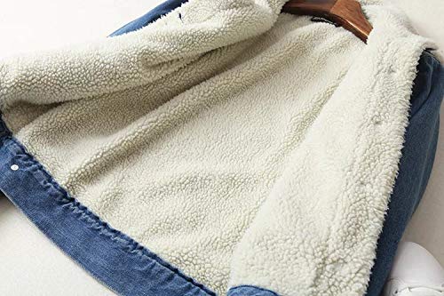 Elonglin Casaco Feminino de Jeans com Forro de Pelúcia Botões Jaqueta Folgada Grossa para Tempo Frio