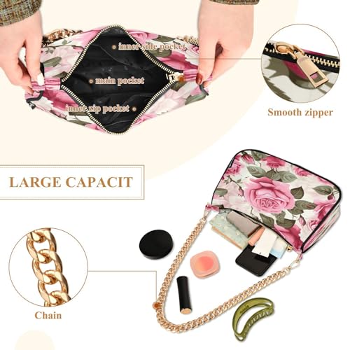 Image of Shoulder Bags for Women Flower Floral Hobo Tote Handbag Small Clutch Purse with Zipper Closure