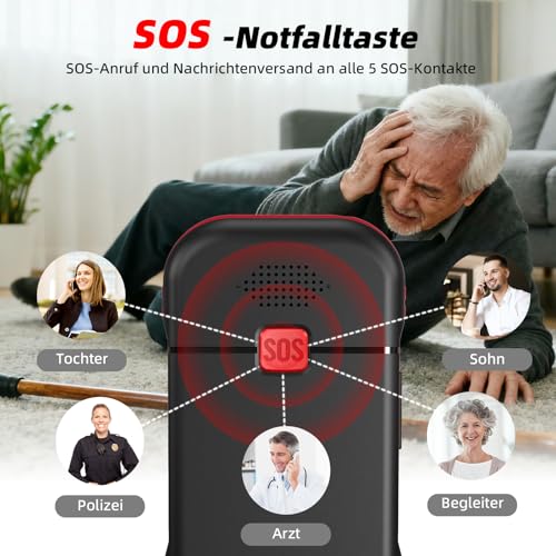 CHAKEYAKE 4G Seniorenhandy Mobiltelefon Ohne Vertrag mit Große Tasten,1800mAh Lange Standby Rentner Senioren Handy Großtastenhandy mit USB-C,SOS-Funktion,Taschenlampe,Ladestation-Schwarz