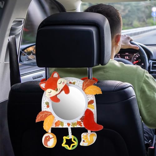 Image of Caterbee Baby Activity Hanging Toy with in-Sight Car Mirror for car seat, Stroller, Crib and Tummy time (Fox)