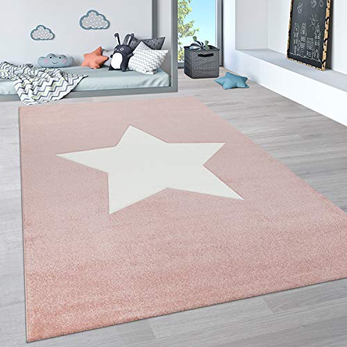 Paco Home Alfombra Infantil, Alfombra Pastel Habitación Infantil con Nubes 3D Y Motivos De Estrellas, tamaño:80x150 cm, Color:Rosa 2
