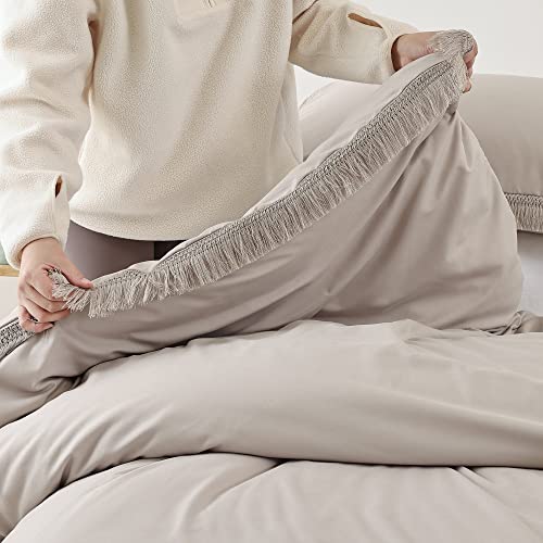 Yirddeo Queen Comforter Set Tassel Comforter Oatmeal Bed Set Soft Boho Comforter Set Lightweight Fringe Bedding With 2 Pillow Cases For All Seasons #TOP3