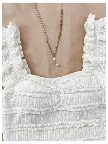 Women's Y2K Lace Ruffle Trim Tank Tops Textured Sleeveless Crop Girly Top Cutecore Clothes3