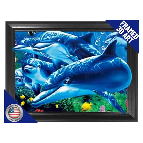 Dolphin 3D Poster Wall Art Decor Framed Print | 14.5x18.5"