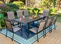 PHI VILLA 9 Piece Outdoor Dining Set for 8 Clearance, Patio Table and Chair Set with Expandable Metal Steel Table & Extra Large High Back Armrest Dining Chairs for Patio, Deck, Yard