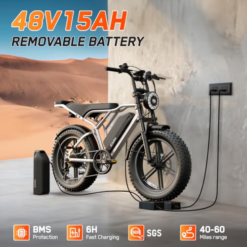 Image of TST Electric Bike for Adults, 1500W Peak Motor 60 Miles Fat Tire Ebike with 48V 15Ah Removable Battery 20 inch Fat Tire Electric Bike, Full Suspension and 7-Speed