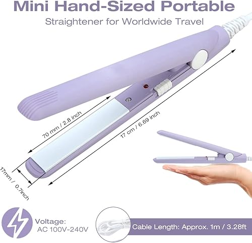 Miniatura 4 de Jonlaki Mini alisador y rizador de pelo 2 en 1, rizador de calor con placa de turmalina de cerámica, rizador de calor con placa de turmalina de