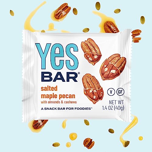 YES Bar Salted Maple Pecan Plant Based Protein, Decadent Snack Bar