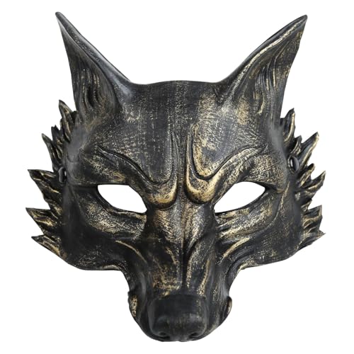 VZQI Wolf Mask Adult Halloween Werewolf Mask Men Wolf Costume Animal Masquerade Half Face Gold