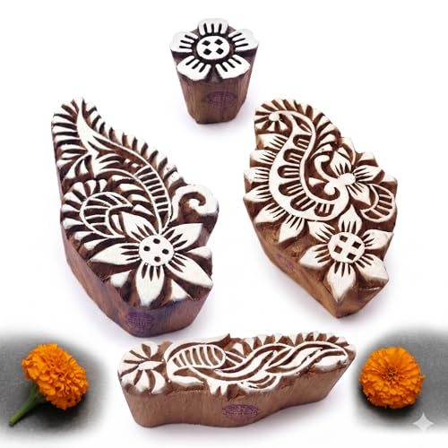 Image of RENIQ Wooden Printing Block for Fabric & DIY Craft | Handcrafted Indian Design Stamp for Textile, Pottery, Mehndi & Home Decor (Multicolor12)