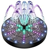 Yzert Upgraded Solar Fountain Bird Bath with 60 LED Lights, Solar Powered Water Fountain Pump with 4000mAh Battery 7 Nozzles 4 Fixers, for Garden Patio Pond Birdbath Pool