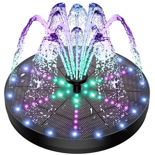 Yzert Upgraded Solar Fountain Bird Bath with 60 LED Lights, Solar Powered Water Fountain Pump with 4000mAh Battery 7 Nozzles 4 Fixers, for Garden Patio Pond Birdbath Pool