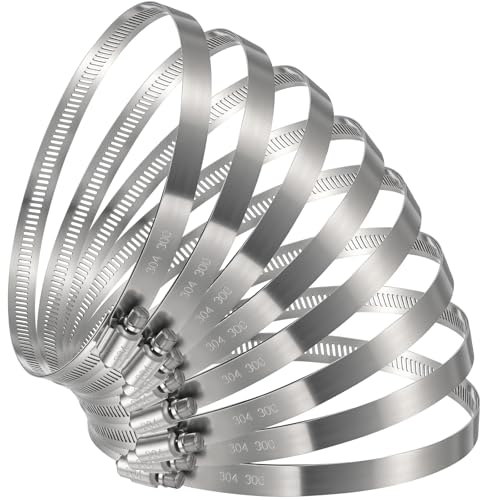 Boao 8 Pieces 12 Inch Adjustable 304 Stainless Steel Duct Clamps Worm Gear Hose Clamp for Pipe, Intercooler, Plumbing, Tube and Fuel Line